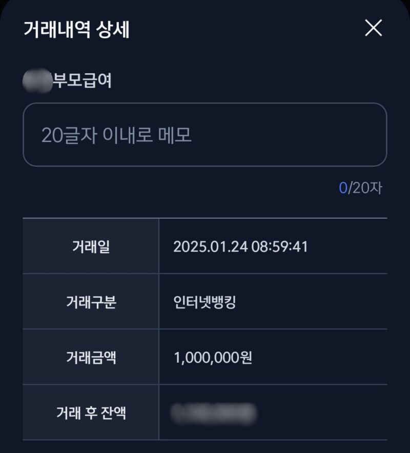 부모급여 아동수당 차이 가정양육 시 매달 100만원 현금 입금 내역 영수증